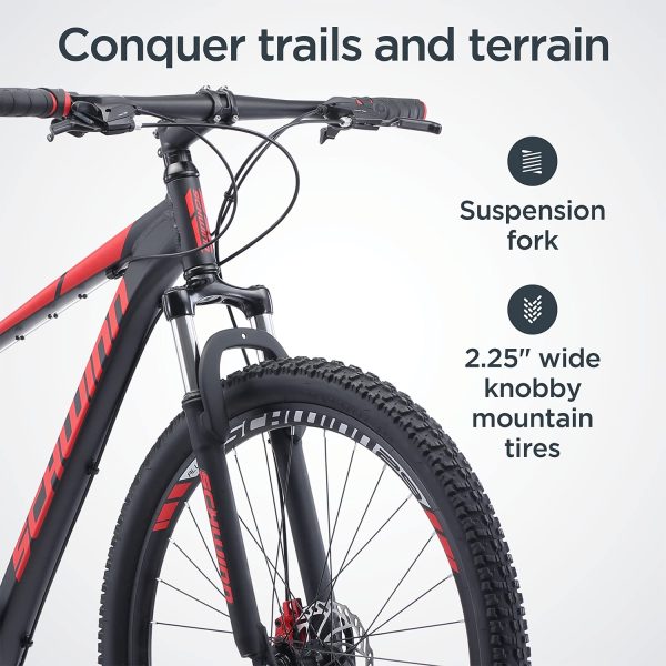 Schwinn Bonafide Men and Women Mountain Bike, Front Suspension, 24-Speed, 29-Inch Wheels, 17-Inch Aluminum Frame, Matte Black/Red - Image 8