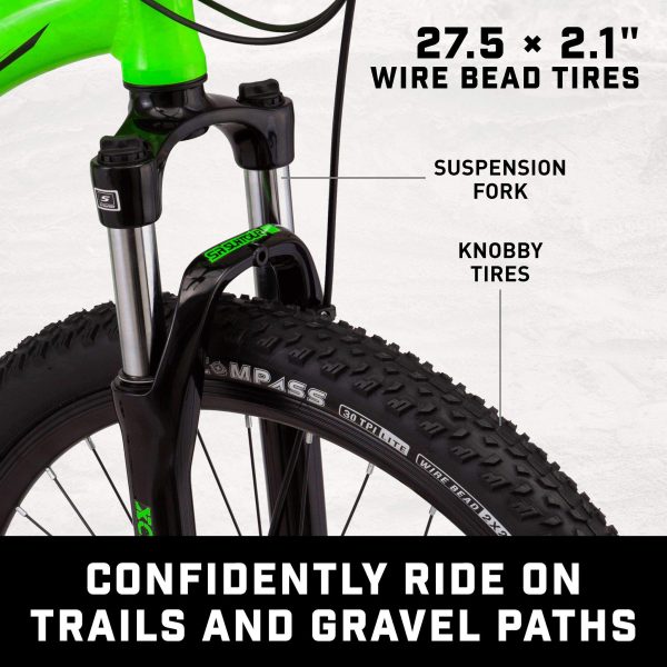 Mongoose Switchback Trail Hardtail Mountain Bike for Adult Men Women, Front Suspension, 21-Speed, 27.5-Inch Wheels, Mechanical Disc Brakes, Medium Frame, Neon Green - Image 7