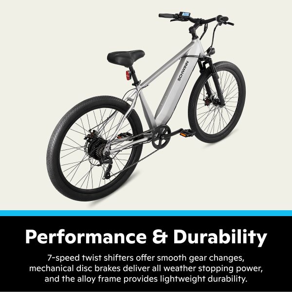 Schwinn Marshall Electric Hybrid Bike for Adults, Small/Medium Step-Over Aluminum Frame, 250W Motor, 7 Speed, 27.5-Inch Wheels, Matte Grey - Image 4