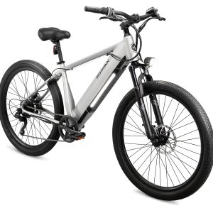 Schwinn Marshall Electric Hybrid Bike for Adults, Small/Medium Step-Over Aluminum Frame, 250W Motor, 7 Speed, 27.5-Inch Wheels, Matte Grey