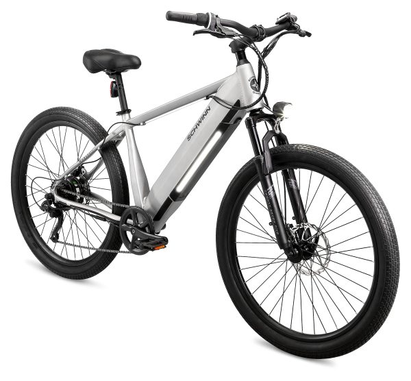 Schwinn Marshall Electric Hybrid Bike for Adults, Small/Medium Step-Over Aluminum Frame, 250W Motor, 7 Speed, 27.5-Inch Wheels, Matte Grey