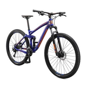 Mongoose Salvo Sport Mountain Bike for Adult, 18-Speed Trigger Shifter, 29-Inch Wheels, Full Suspension, 16-Inch Small Frame, Hydraulic Disc Brakes, Blue