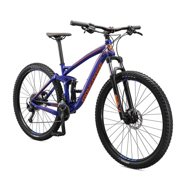Mongoose Salvo Sport Mountain Bike for Adult, 18-Speed Trigger Shifter, 29-Inch Wheels, Full Suspension, 16-Inch Small Frame, Hydraulic Disc Brakes, Blue