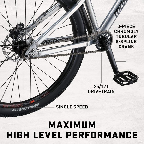 Mongoose Fireball Dirt Jump Mountain Bike, 26-Inch Wheels, Mechanical Disc Brakes, Chrome - Image 10