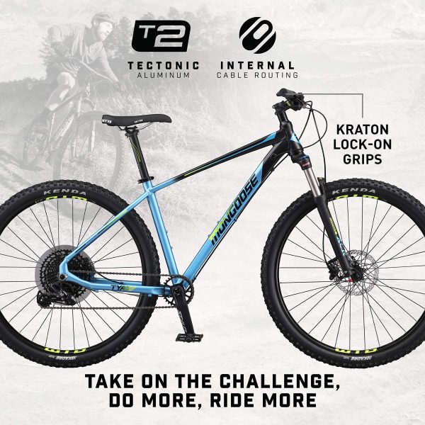 Mongoose Tyax Expert Adult Mountain Bike, 29-Inch Wheels, Tectonic T2 Aluminum Frame, Rigid Hardtail, Hydraulic Disc Brakes, Mens Small Frame, Black/Blue - Image 7