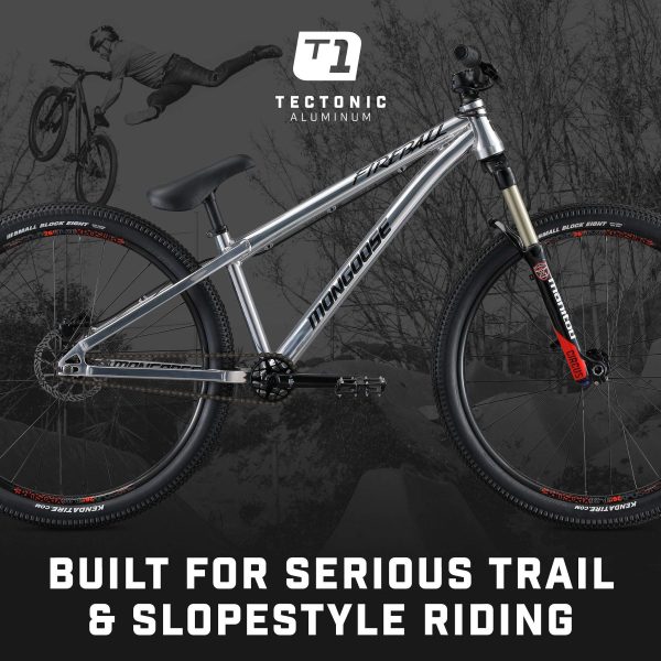 Mongoose Fireball Dirt Jump Mountain Bike, 26-Inch Wheels, Mechanical Disc Brakes, Chrome - Image 9