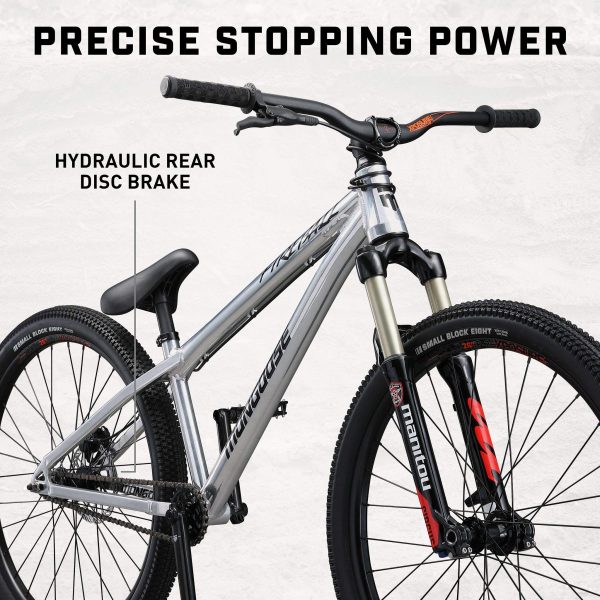 Mongoose Fireball Dirt Jump Mountain Bike, 26-Inch Wheels, Mechanical Disc Brakes, Chrome - Image 11
